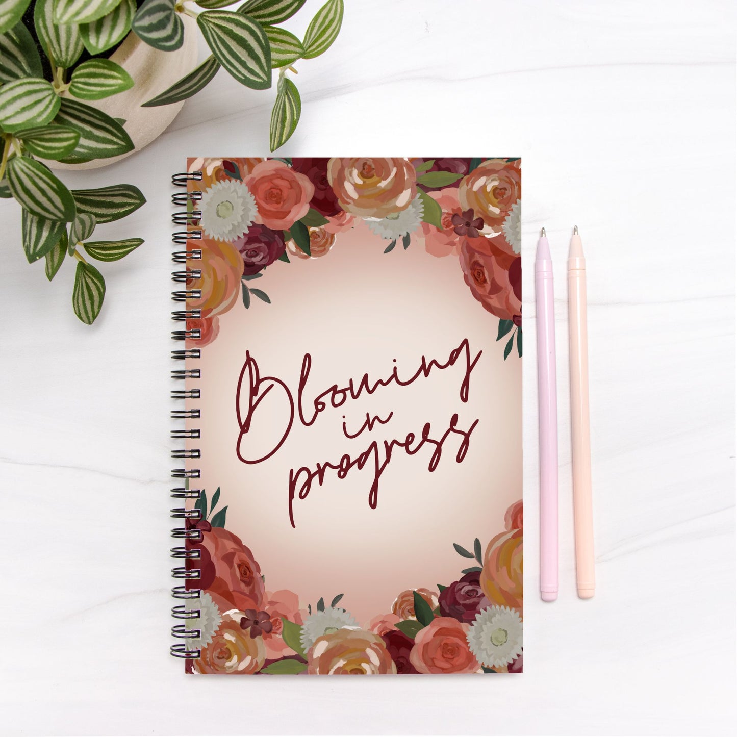 Blooming in Progress Floral Notebook Hardcover Spiral 5.5 x 8.5