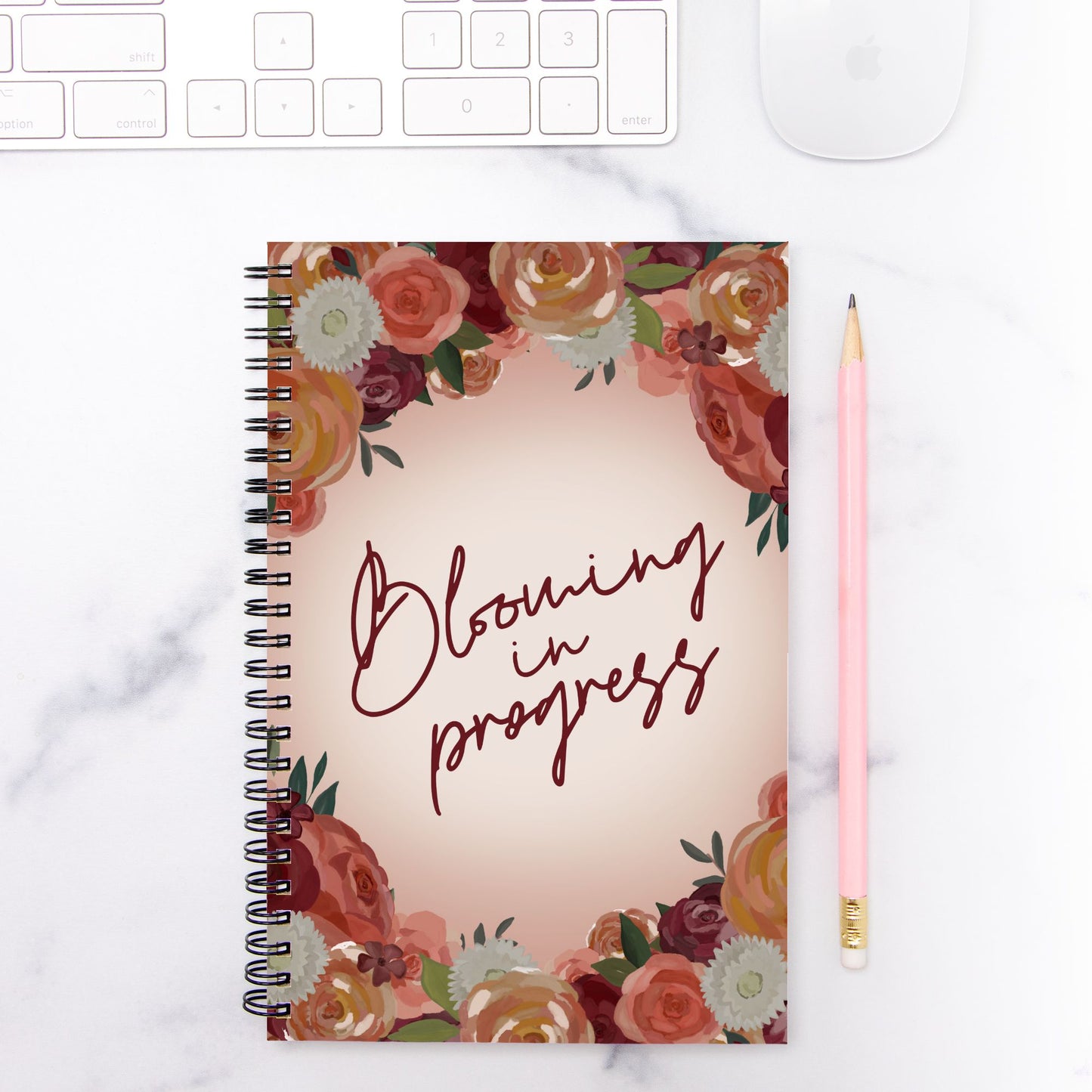 Blooming in Progress Floral Notebook Hardcover Spiral 5.5 x 8.5