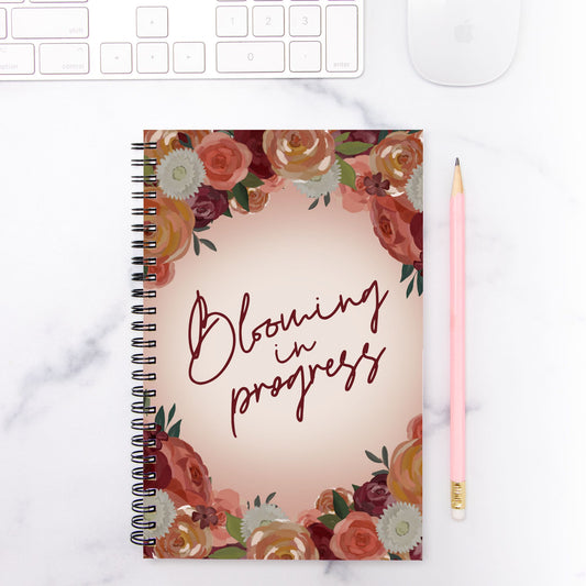 Blooming in Progress Floral Notebook Hardcover Spiral 5.5 x 8.5